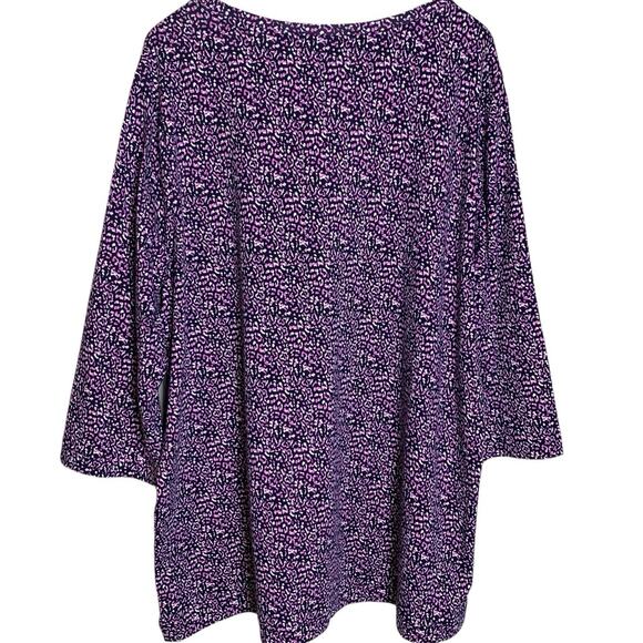 Chico's Top NWT Women's Sz 4 (2x) Speckled Animal Print Scoop Neck Pouting Plum - Picture 2 of 6